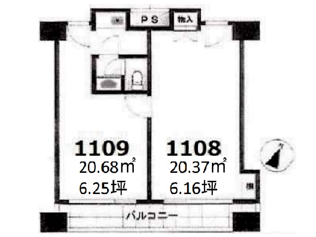 オリエント赤坂モードサイド1109・1108号室間取り図.jpg