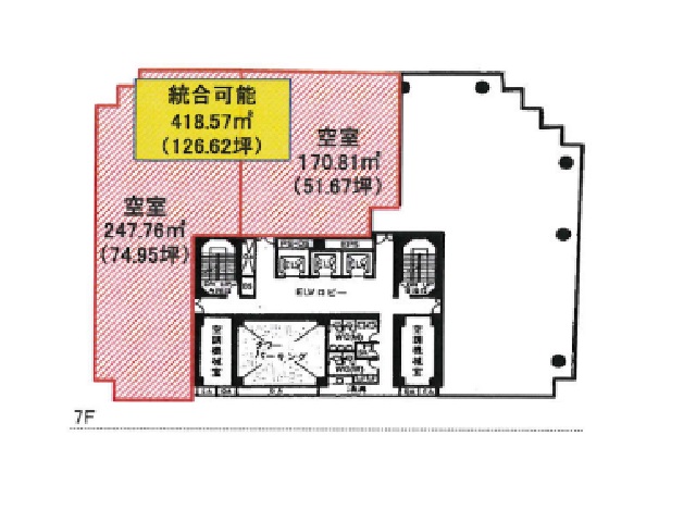 大阪本町西第一ビル7階74.95坪51.67坪126.62坪間取り図.jpg